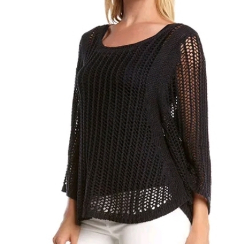 Solitaire Black Net Scoop Neck Sweater - Size Medium